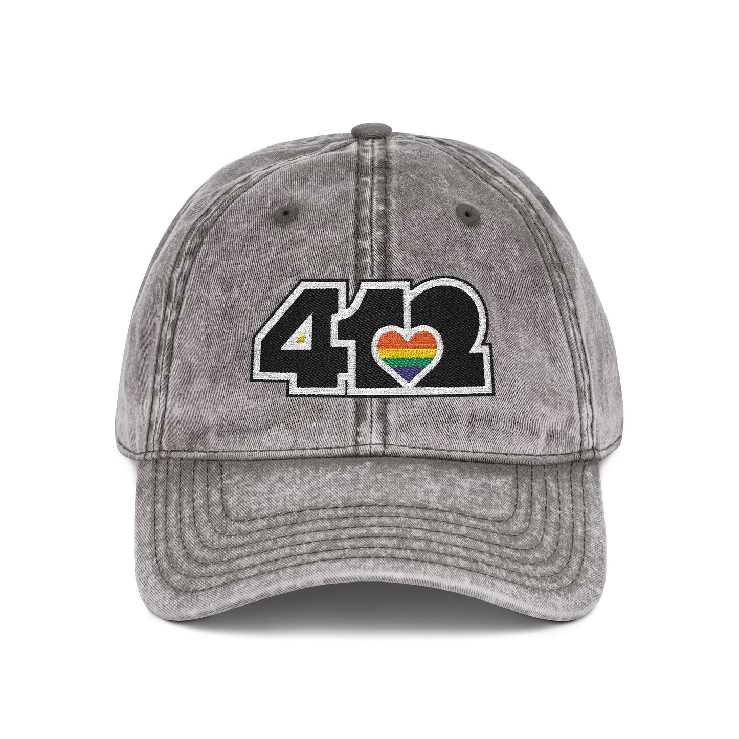 412 Vintage Crown – Embroidered Rainbow Heart, Black Logo