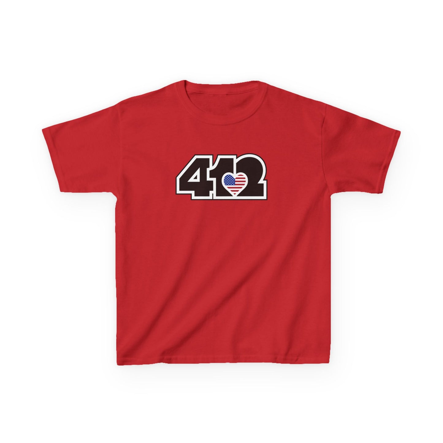 412 Kids Cotton Tee - Stars & Stripes Heart, Black Logo