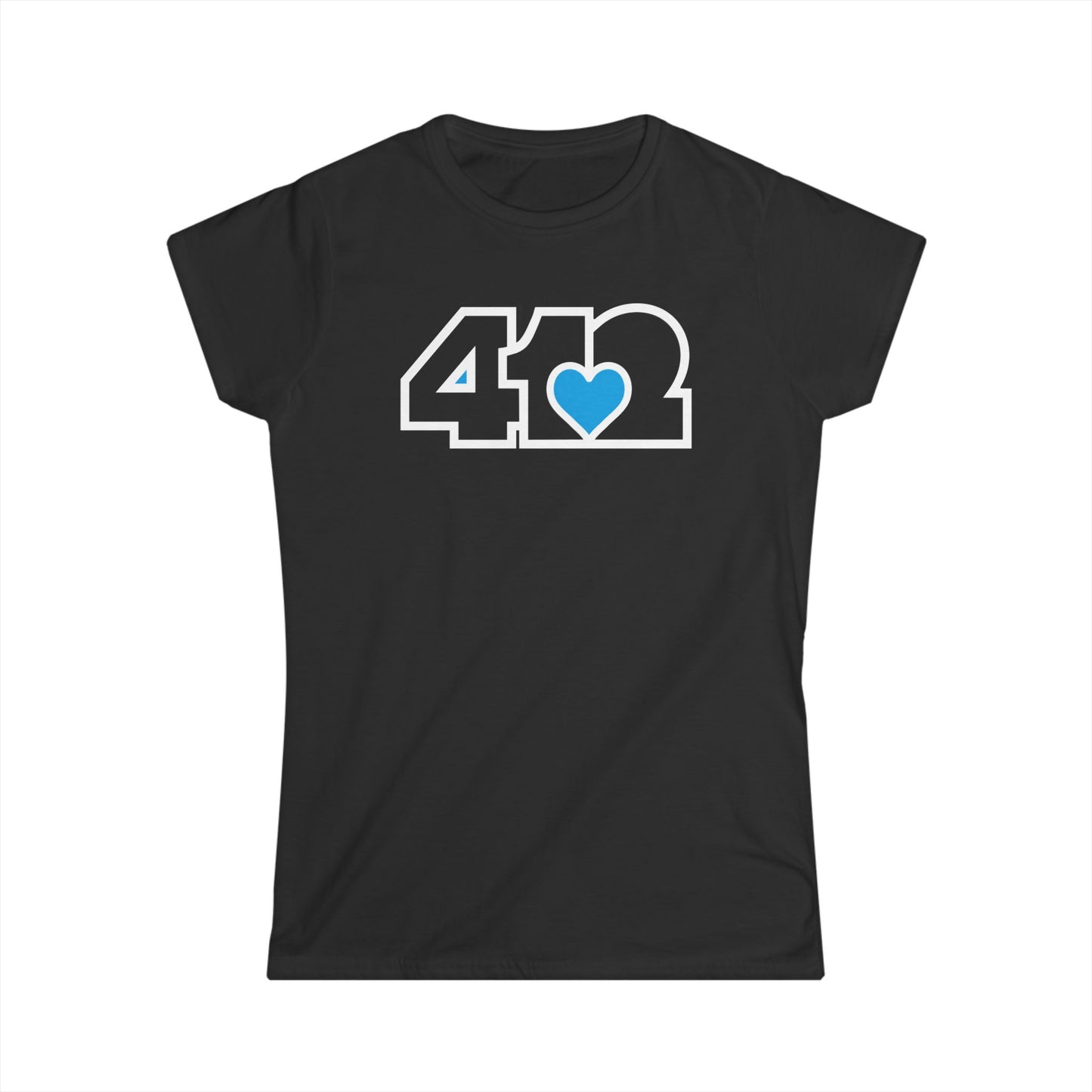 412 Women's Softstyle Tee - Blue Heart, Black Logo