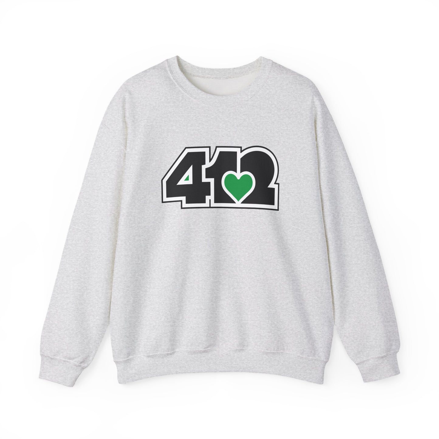 412 Crew Neck Sweatshirt - Green Heart, Black Logo