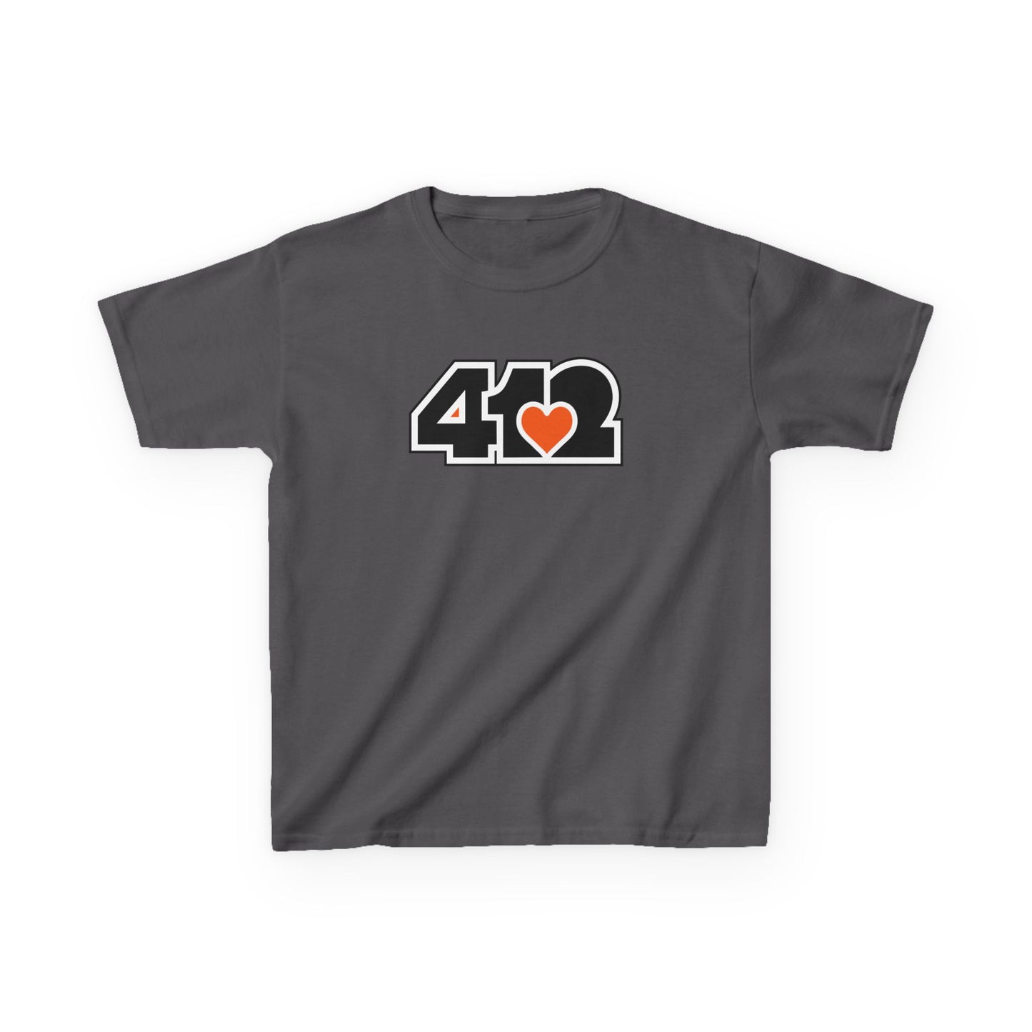 412 Kids Cotton Tee - Orange Heart, Black Logo
