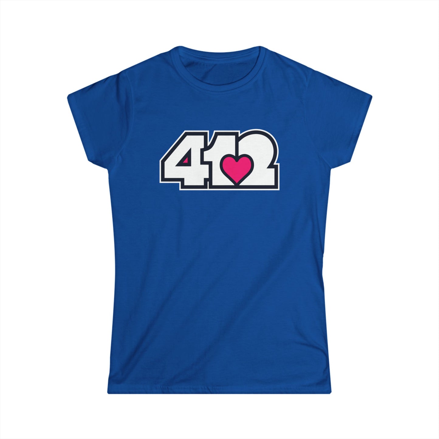 412 Women's Softstyle Tee - Pink Heart, White Logo