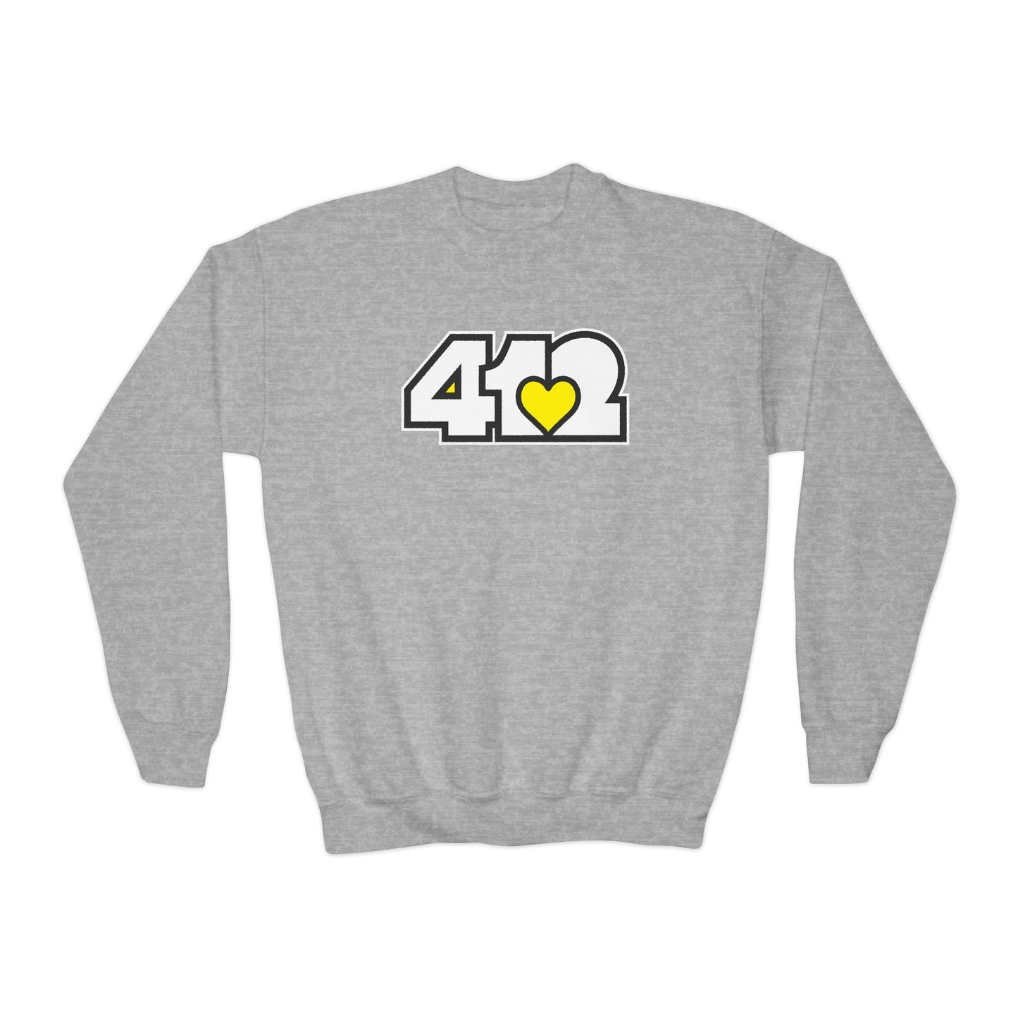 412 Crew Neck Youth Sweatshirt - Yellow Heart, White Logo