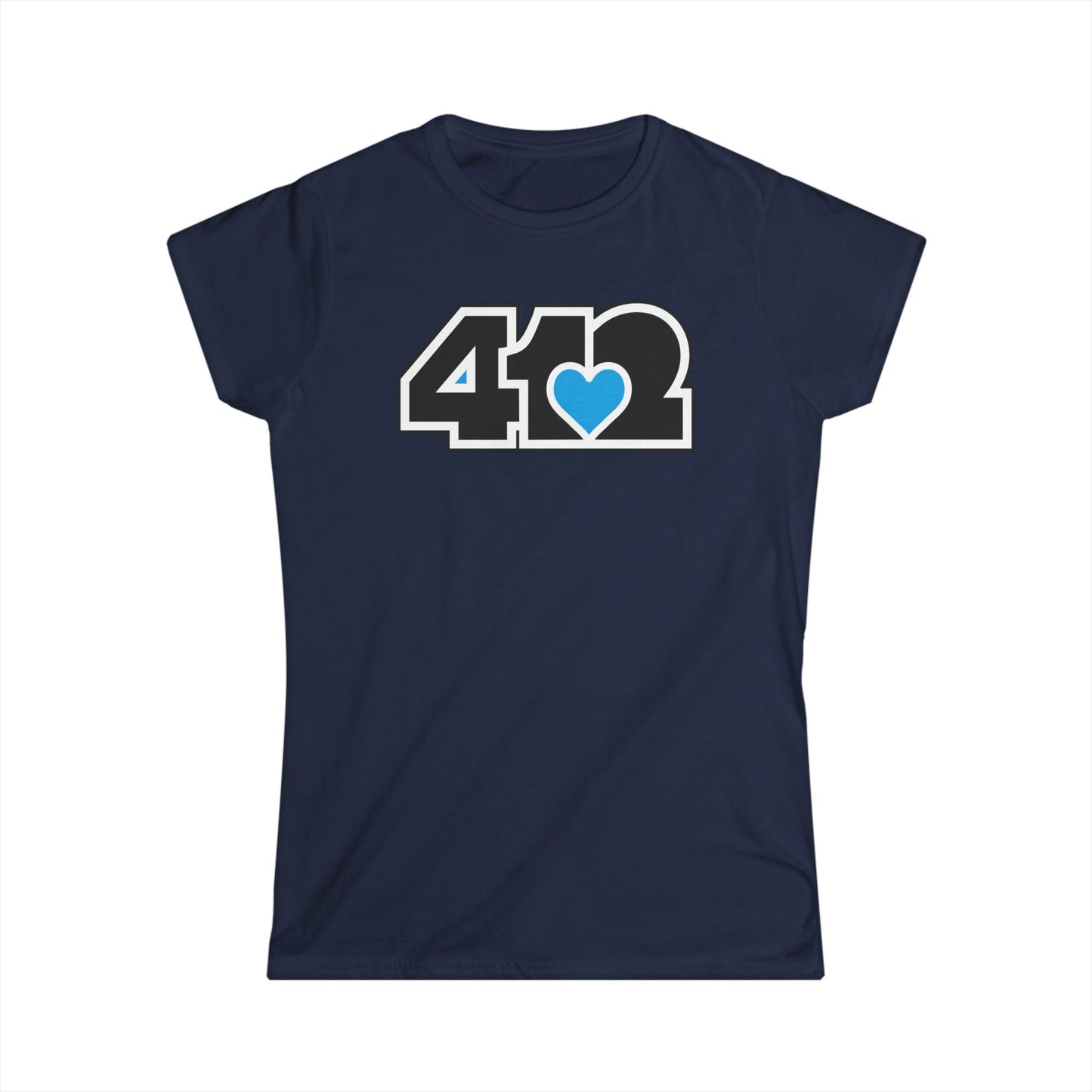 412 Women's Softstyle Tee - Blue Heart, Black Logo