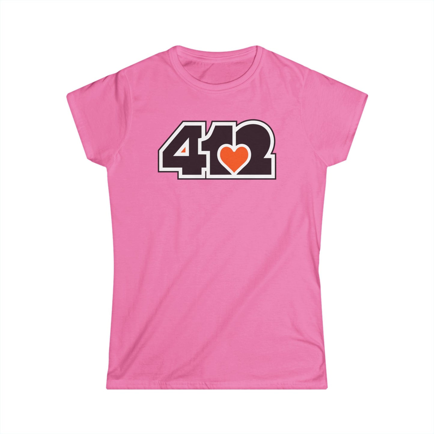 412 Women's Softstyle Tee - Orange Heart, Black Logo