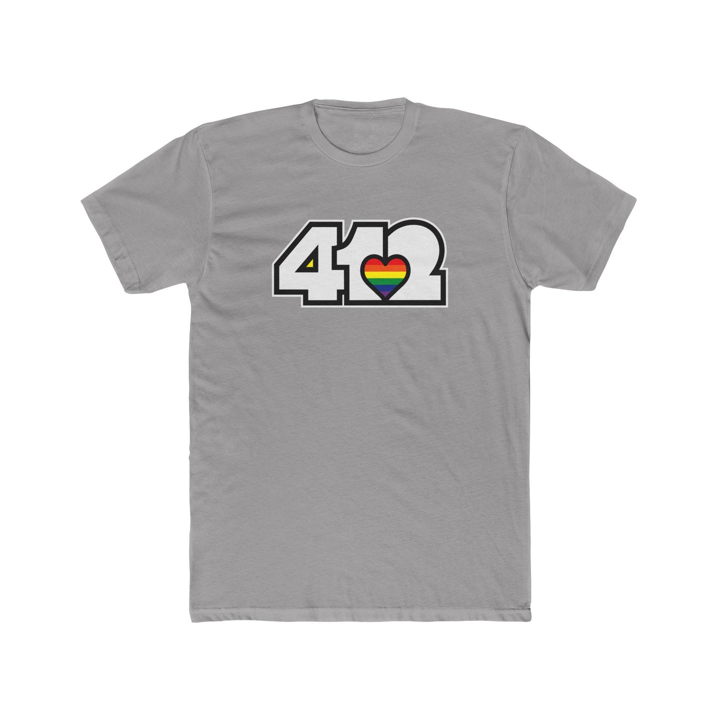 412 Contoured Fit Tee - Rainbow Heart, White Logo