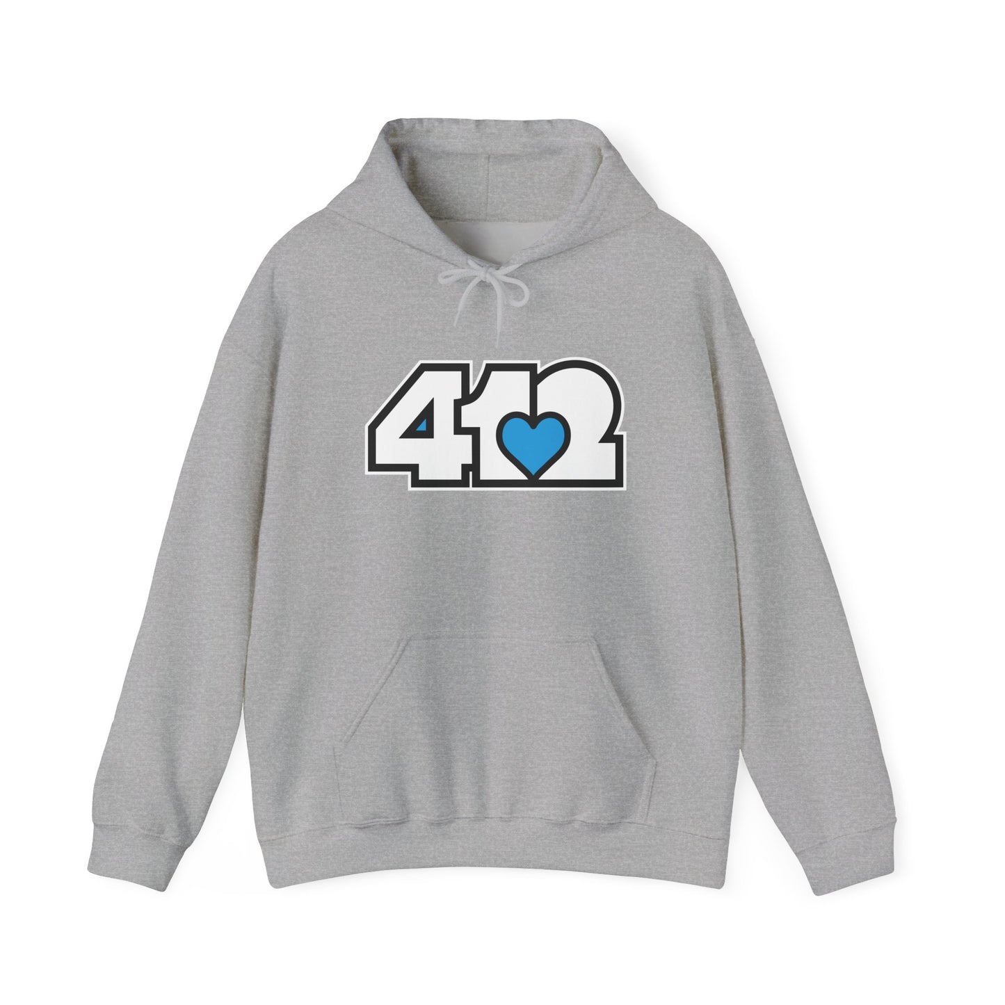 412 Classic Fit Adult Hoodie - Blue Heart, White Logo
