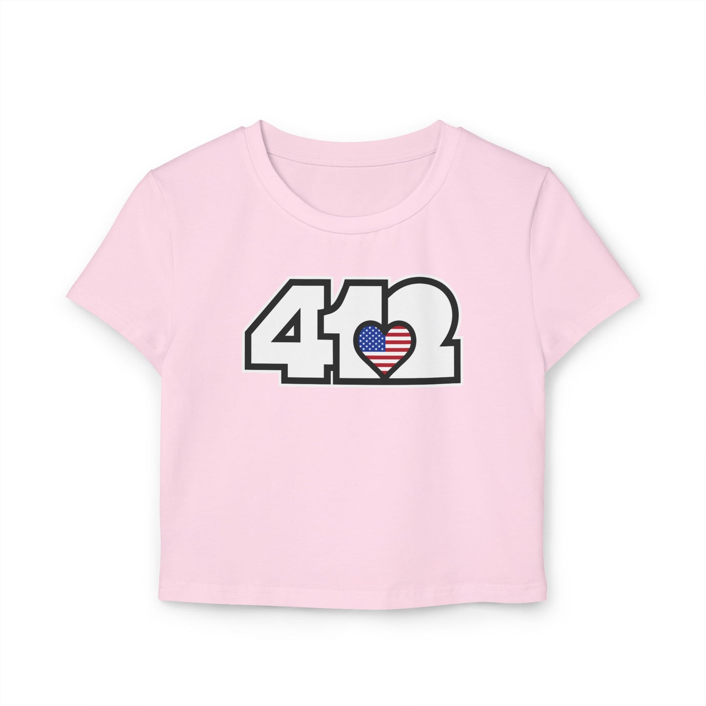 412 Women's Crop Top – Stars & Stripes Heart, White Logo