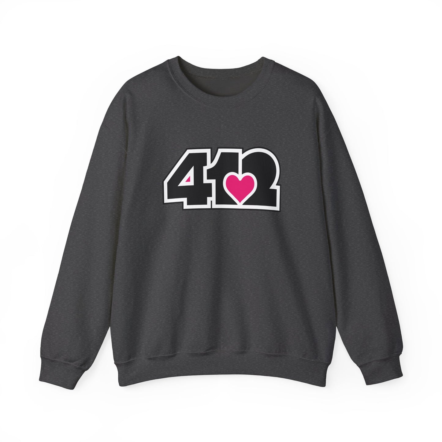 412 Crew Neck Sweatshirt - Pink Heart, Black Logo