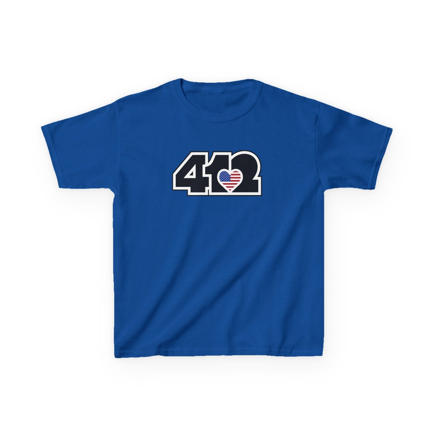 412 Kids Cotton Tee - Stars & Stripes Heart, Black Logo
