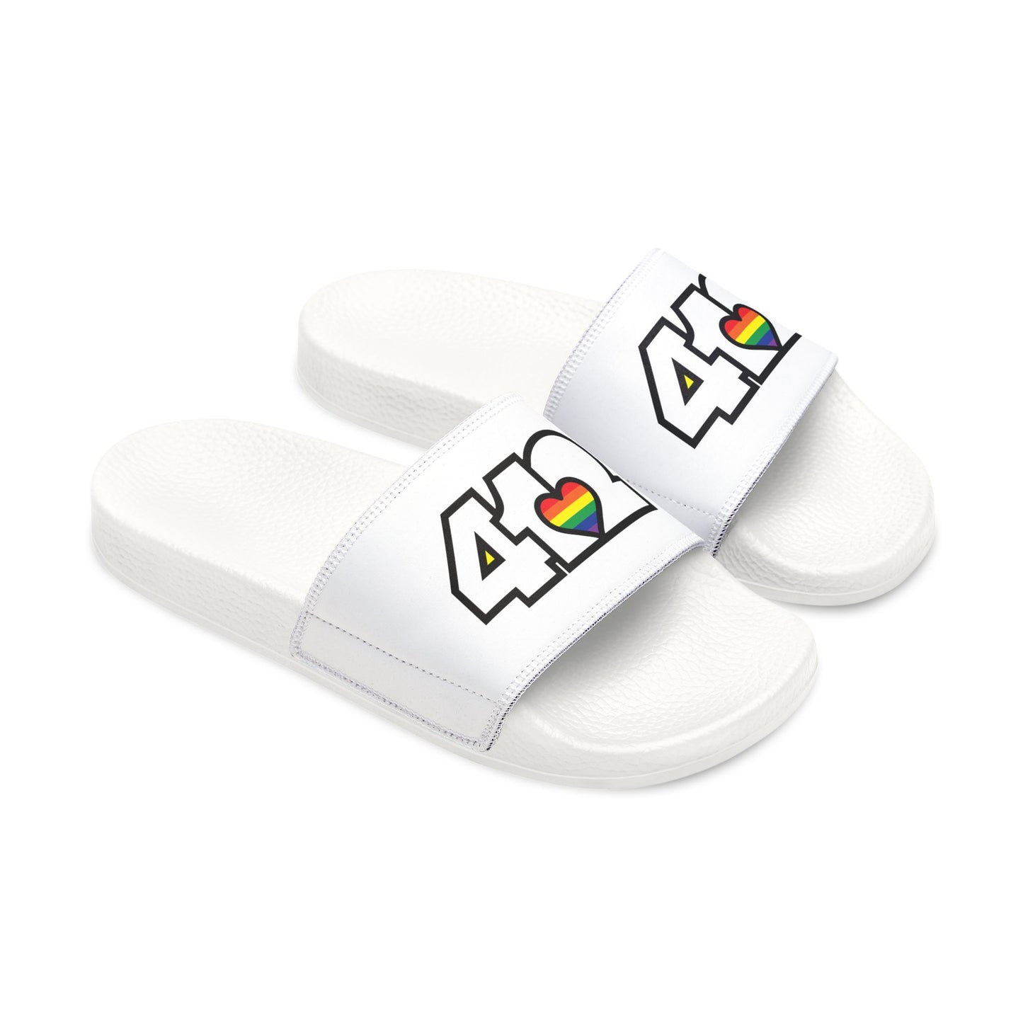 412 Men's Slides - Rainbow Heart, White Logo