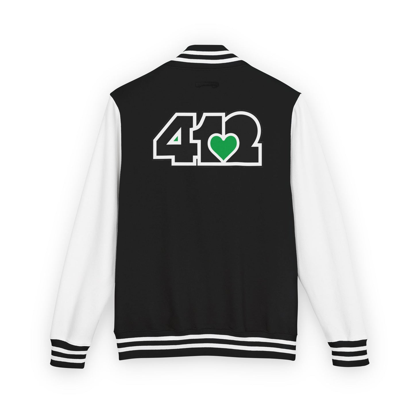 412 Embroidered Letterman Jacket - Green Heart, Black Logo