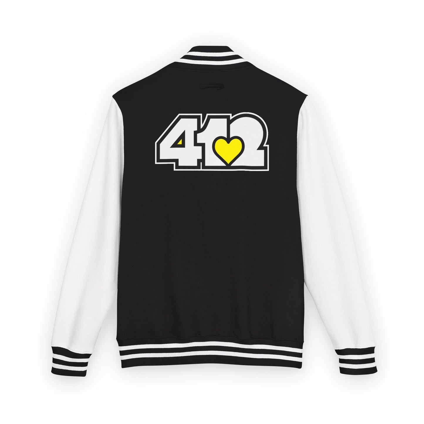 412 Embroidered Letterman Jacket - Yellow Heart, White Logo