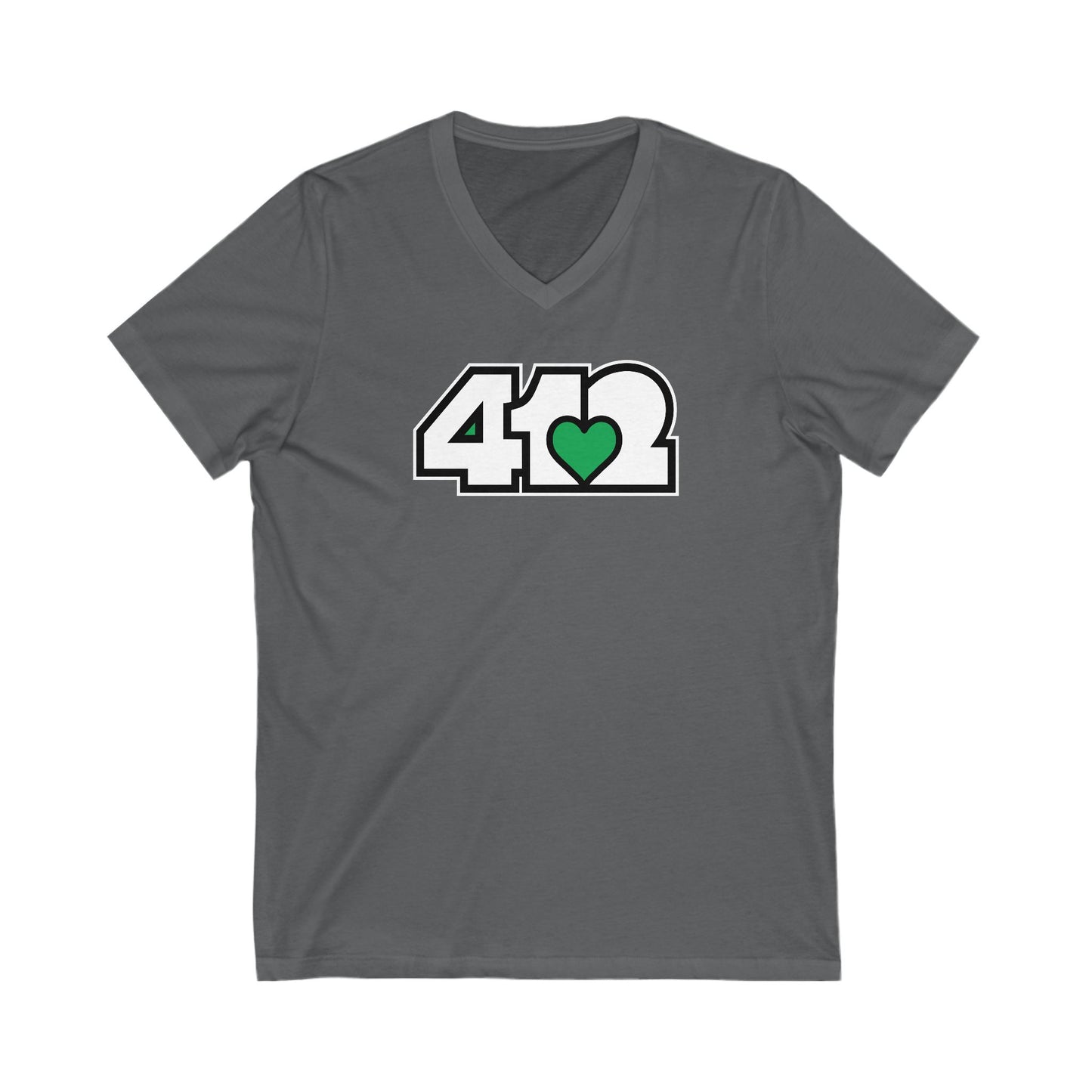 412 Women's V-Neck - Green Heart, White Logo