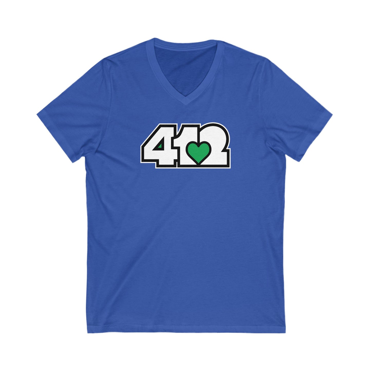 412 Women's V-Neck - Green Heart, White Logo