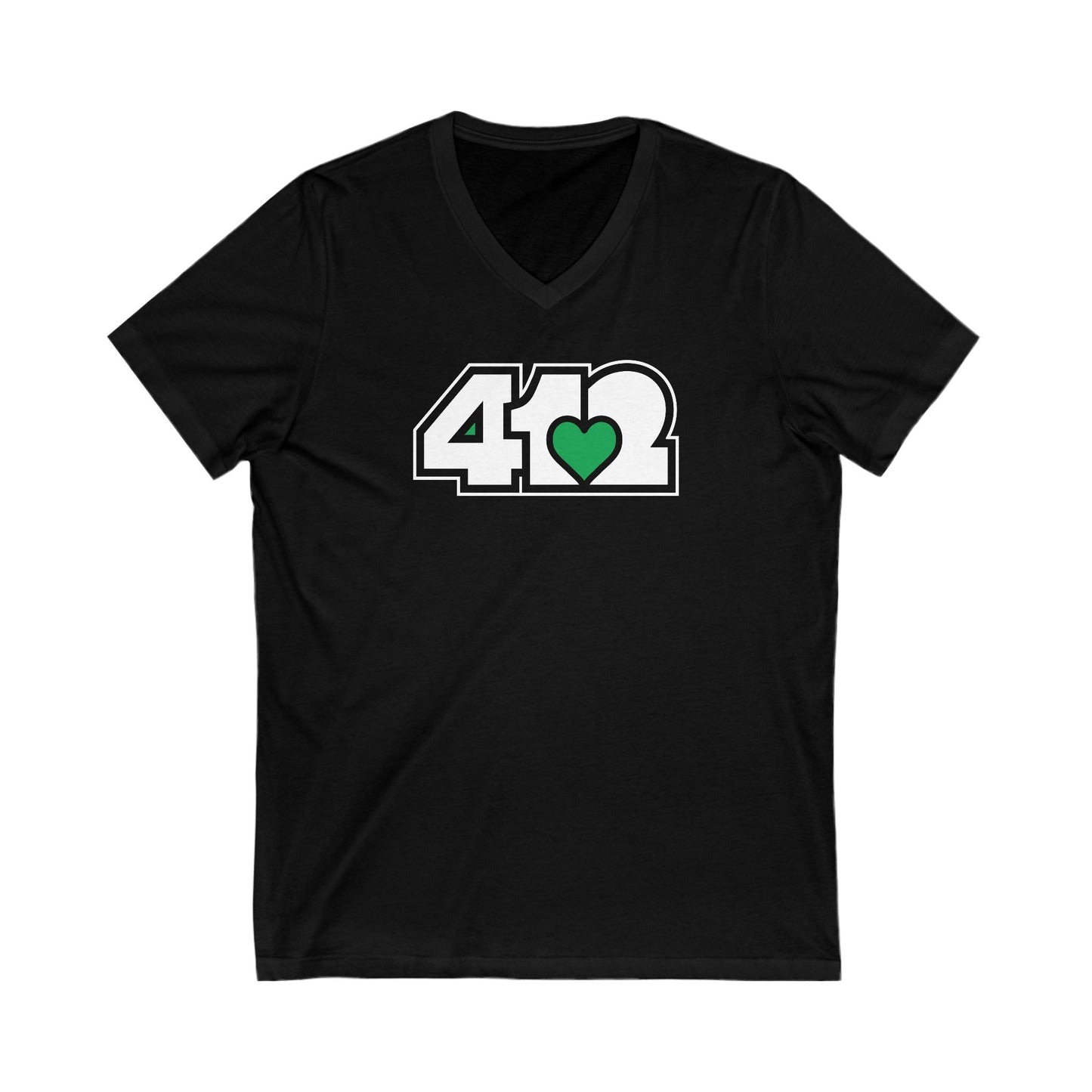 412 Women's V-Neck - Green Heart, White Logo
