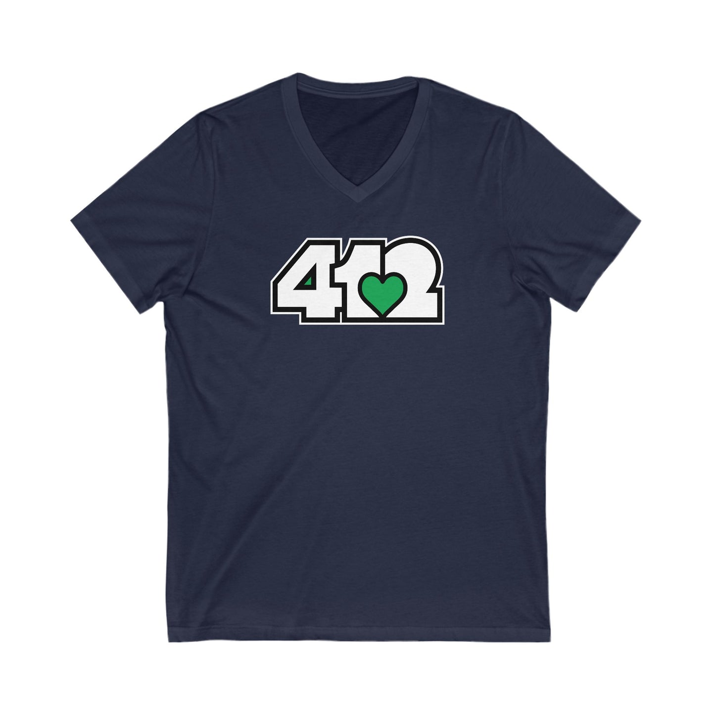 412 Women's V-Neck - Green Heart, White Logo