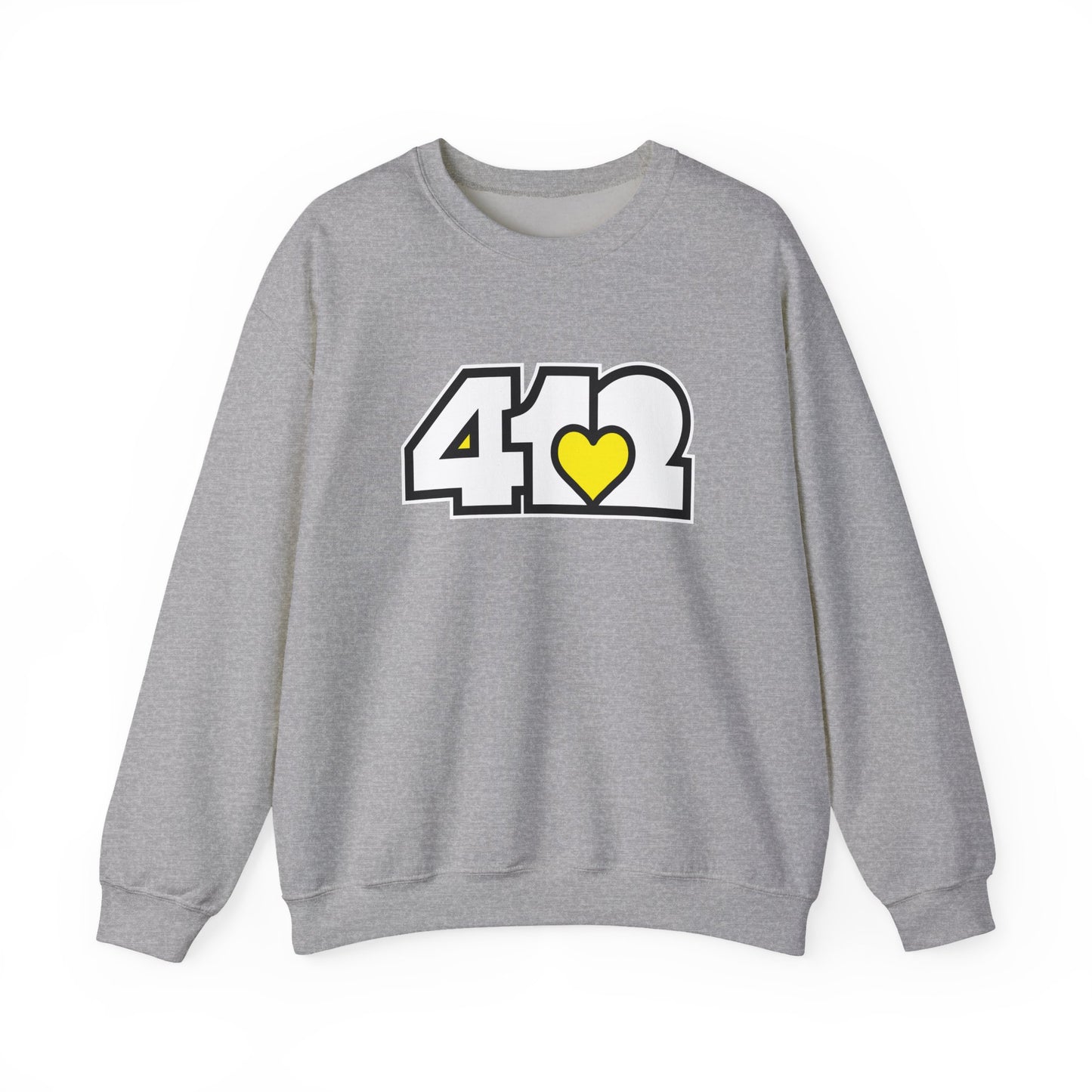 412 Crew Neck Sweatshirt - Yellow Heart, White Logo