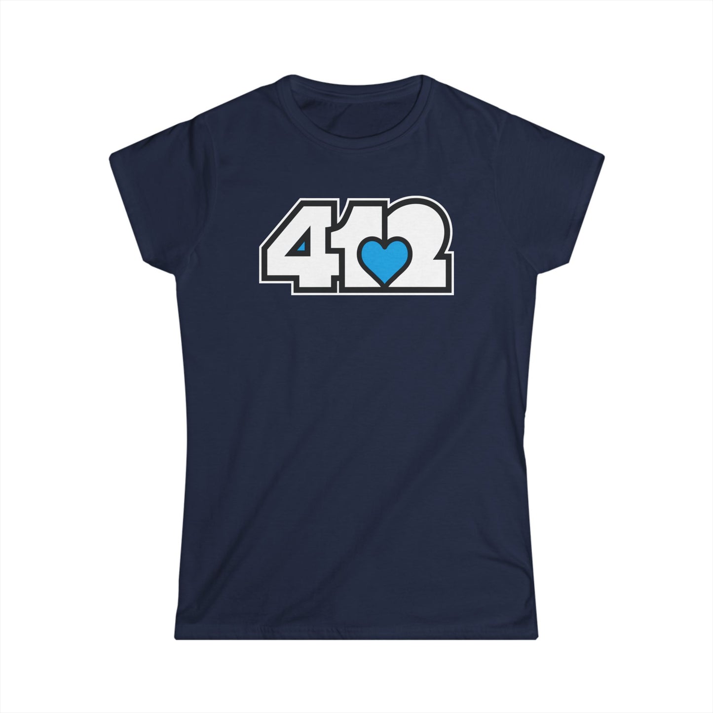 412 Women's Softstyle Tee - Blue Heart, White Logo