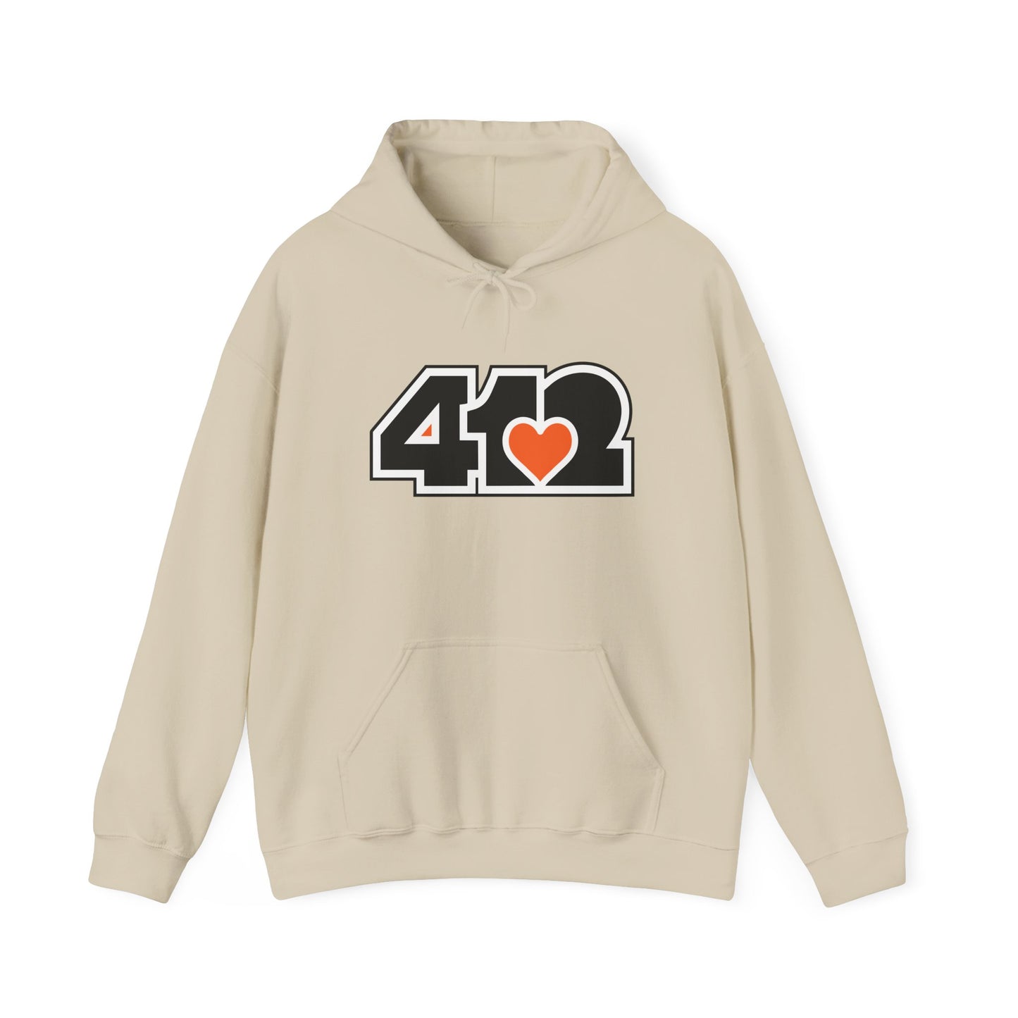 412 Classic Fit Adult Hoodie - Orange Heart, Black Logo