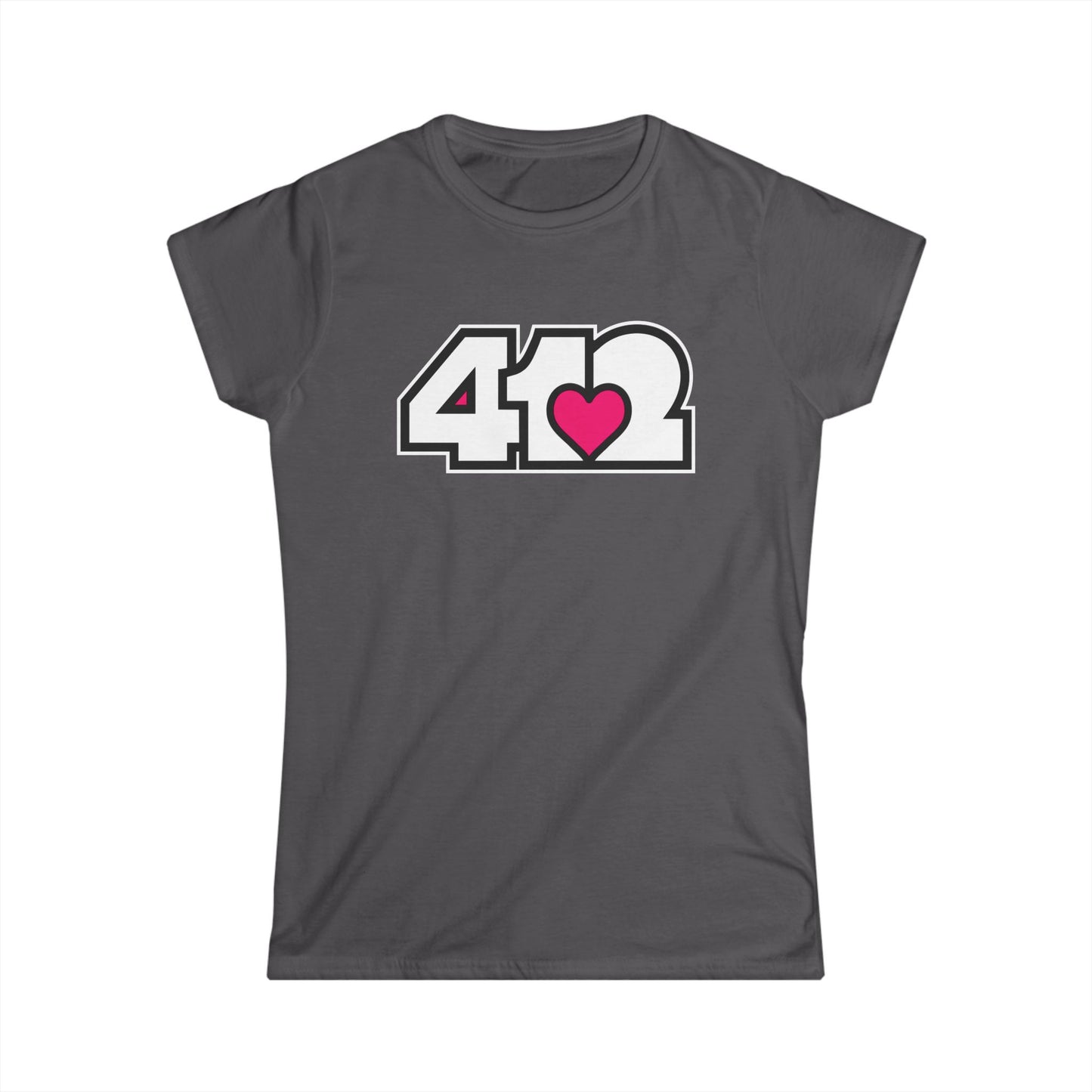 412 Women's Softstyle Tee - Pink Heart, White Logo