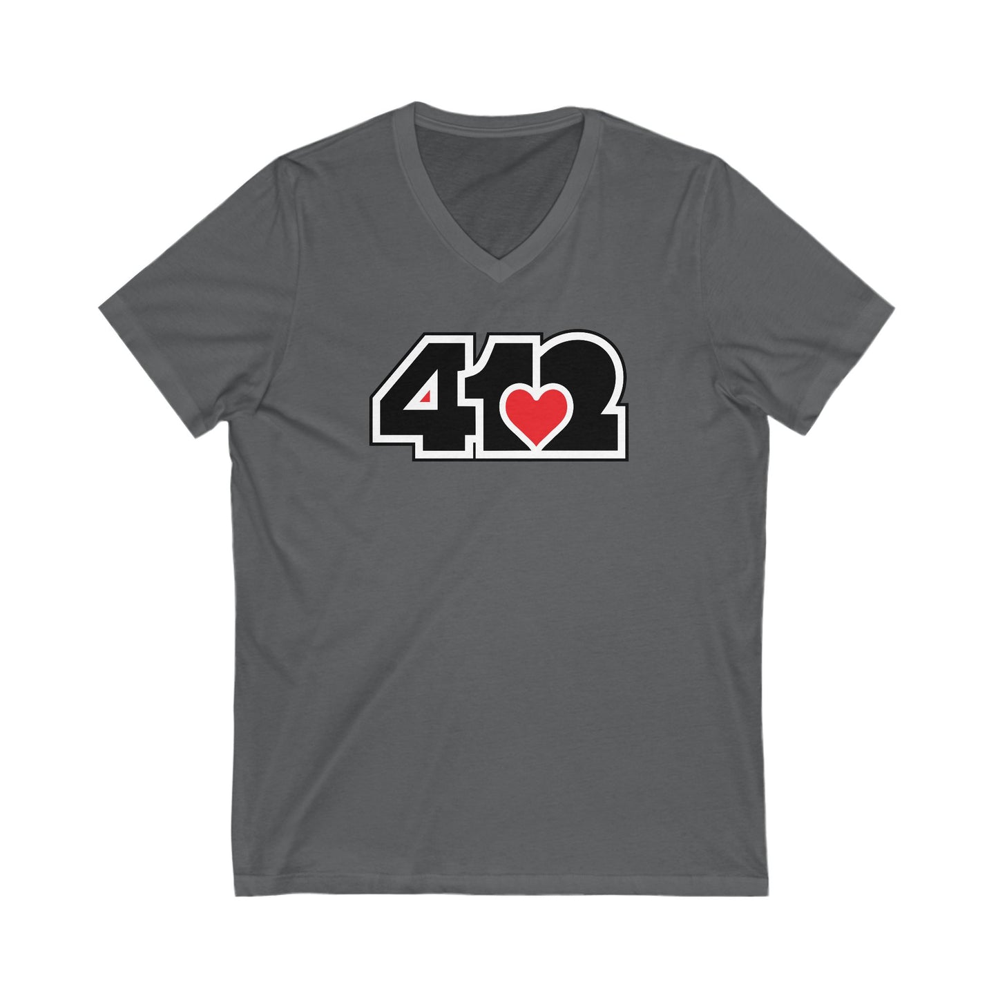 412 Women's V-Neck - Red Heart, Black Logo
