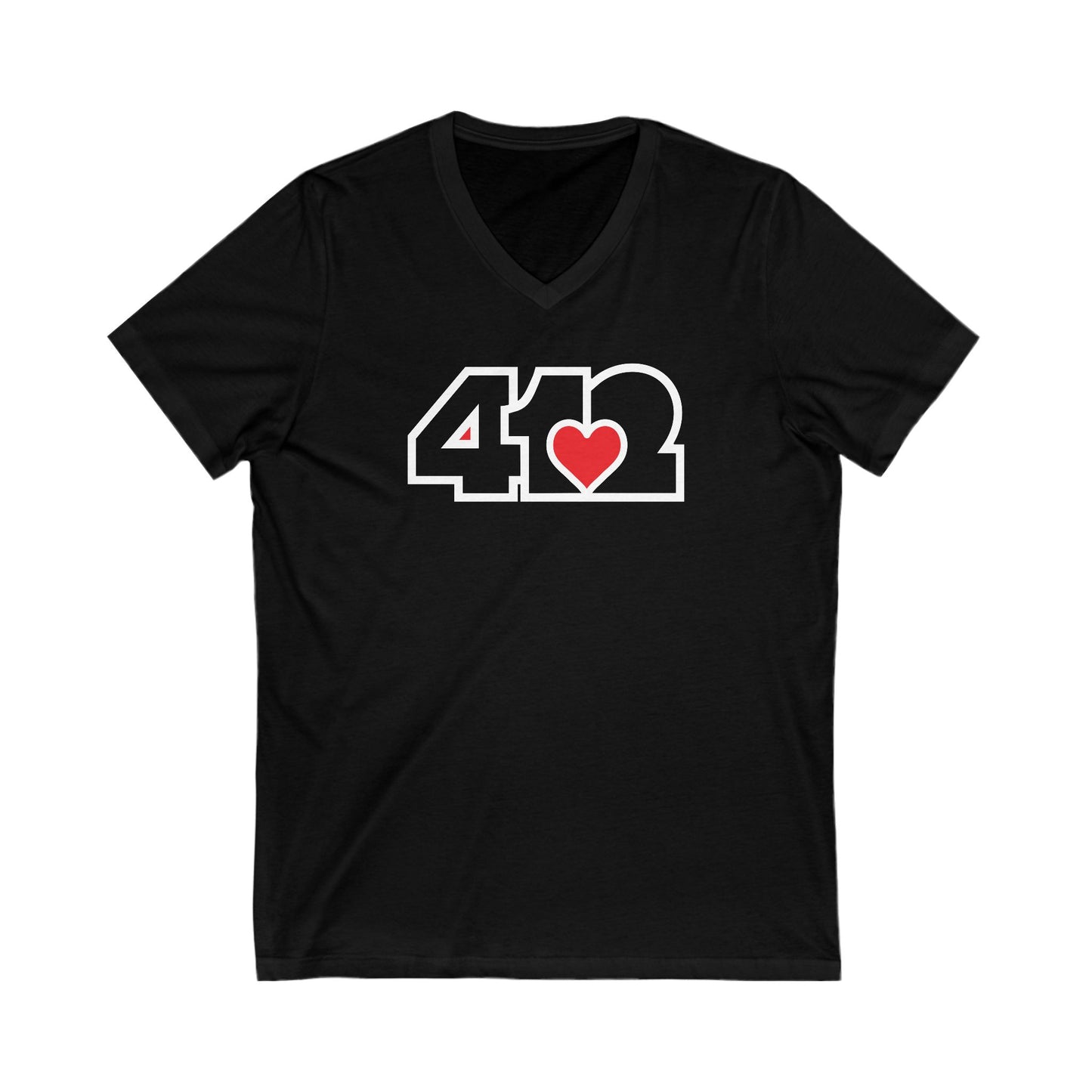 412 Women's V-Neck - Red Heart, Black Logo