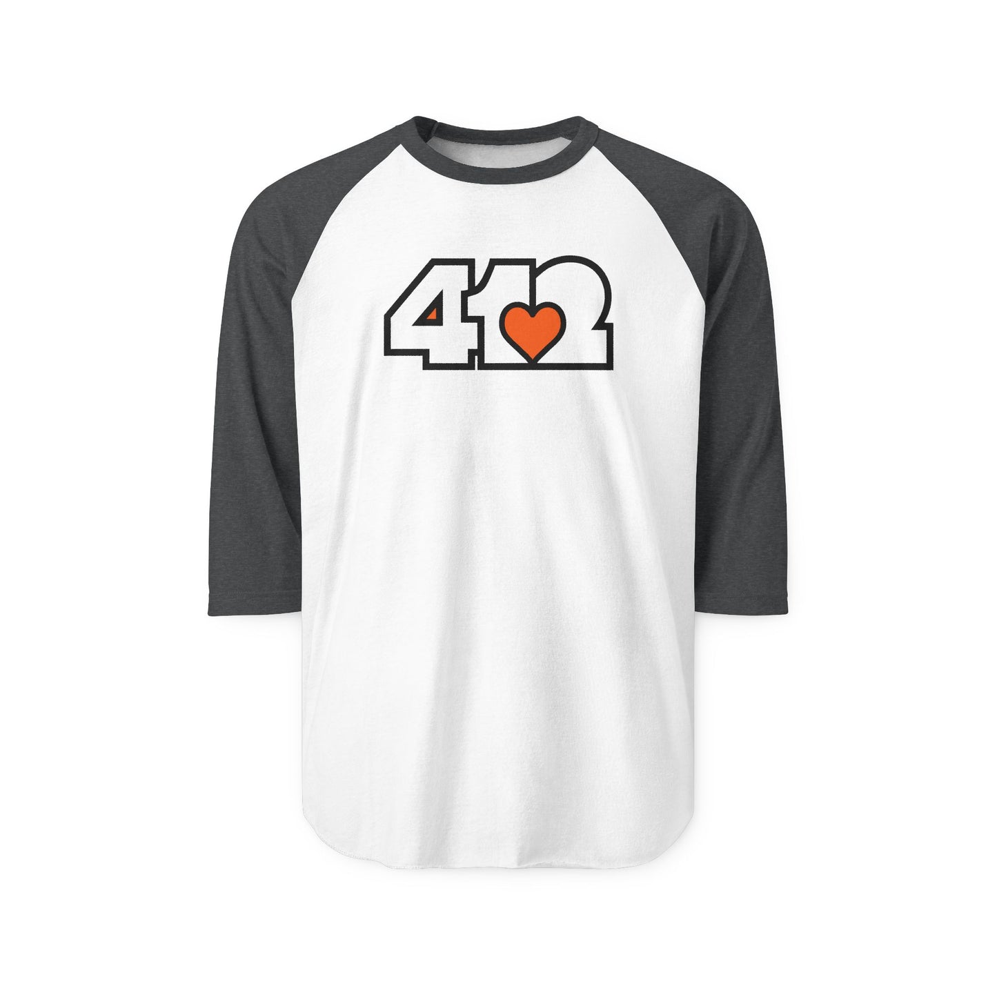 412 Raglan Baseball Tee - Orange Heart, White Logo