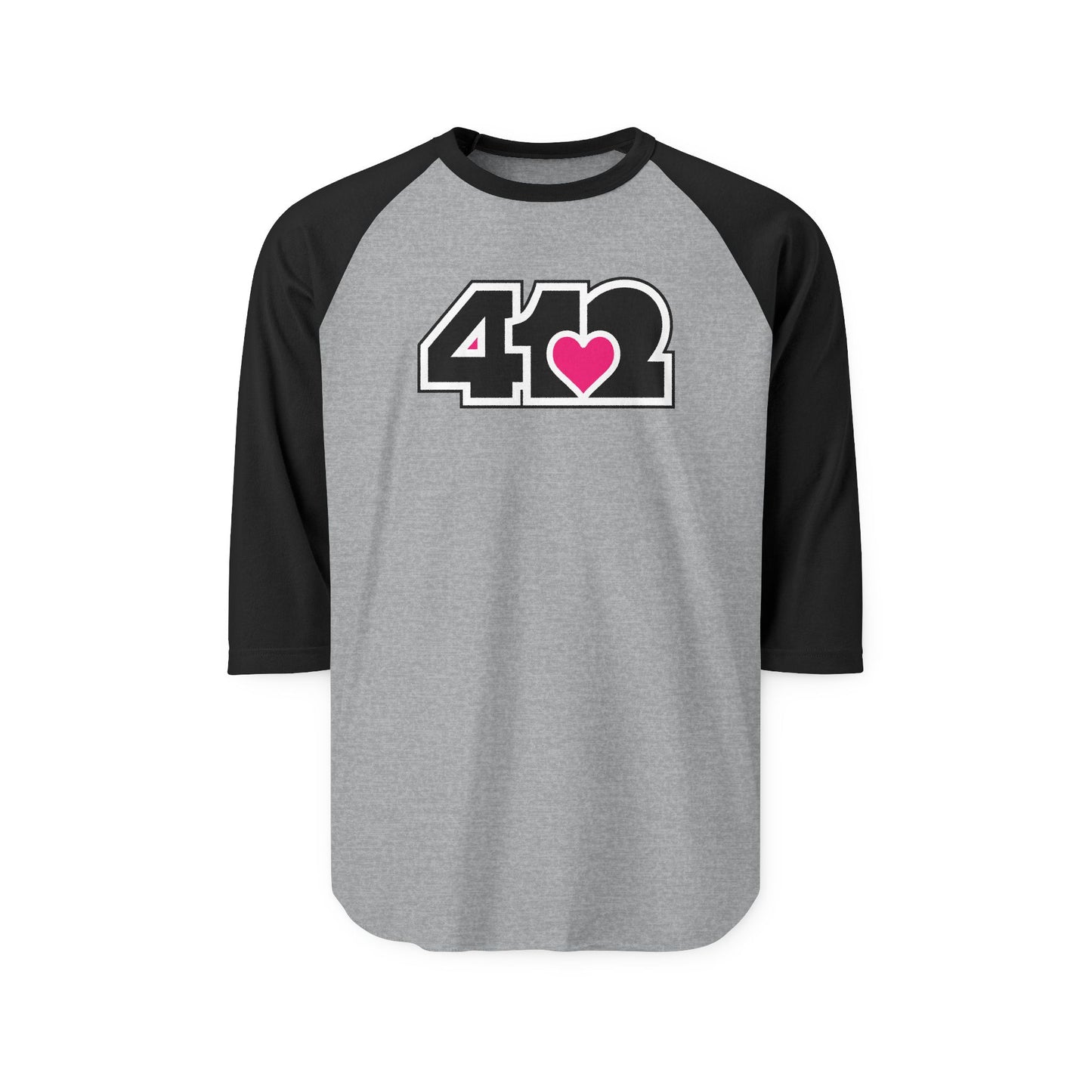 412 Raglan Baseball Tee - Pink Heart, Black Logo