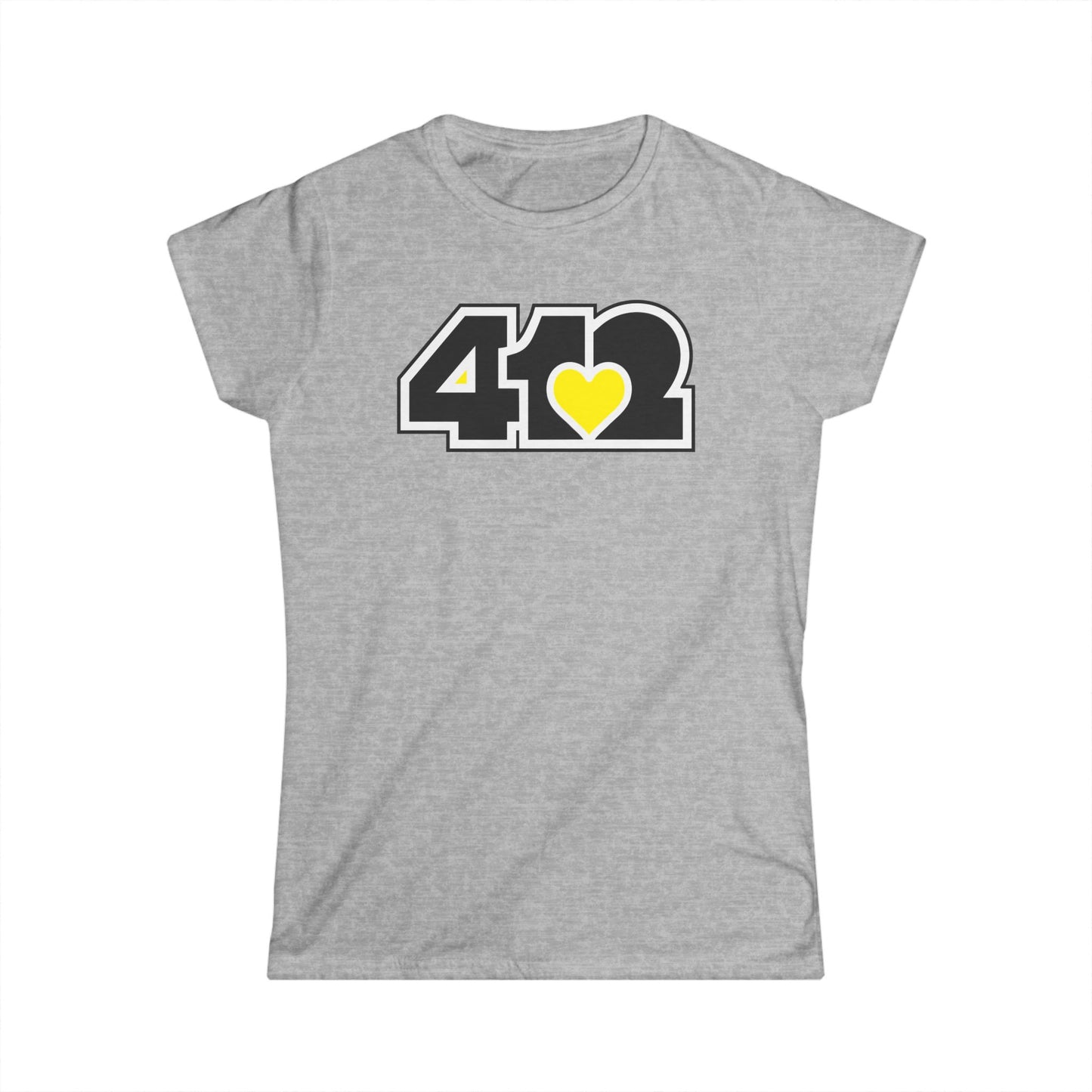 412 Women's Softstyle Tee - Yellow Heart, Black Logo