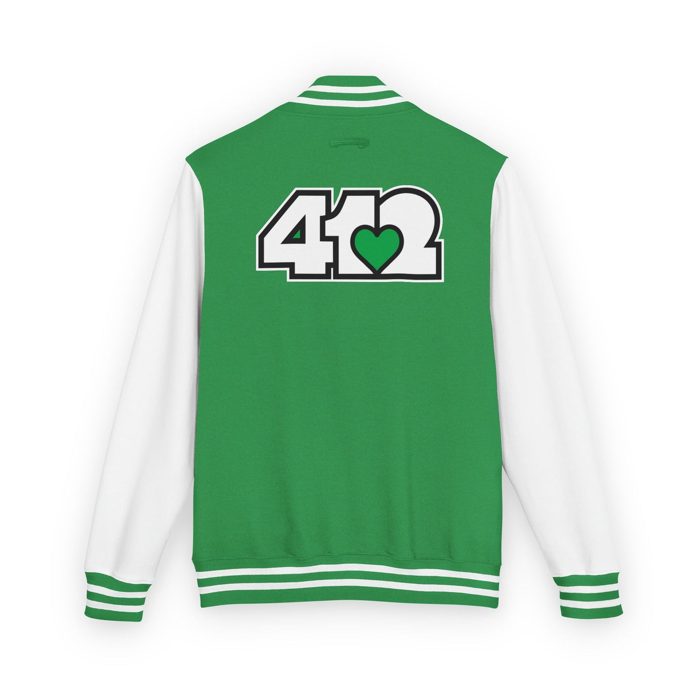 412 Embroidered Letterman Jacket - Green Heart, White Logo