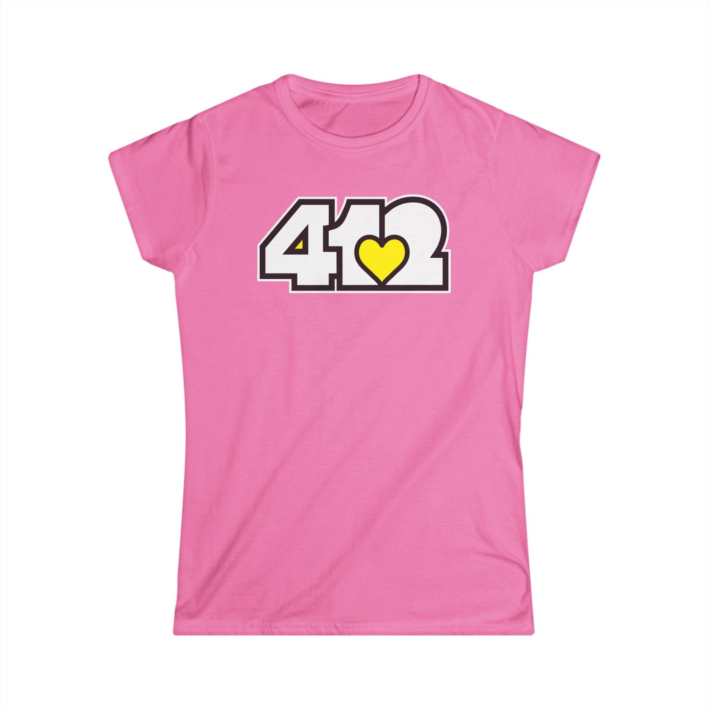 412 Women's Softstyle Tee - Yellow Heart, White Logo