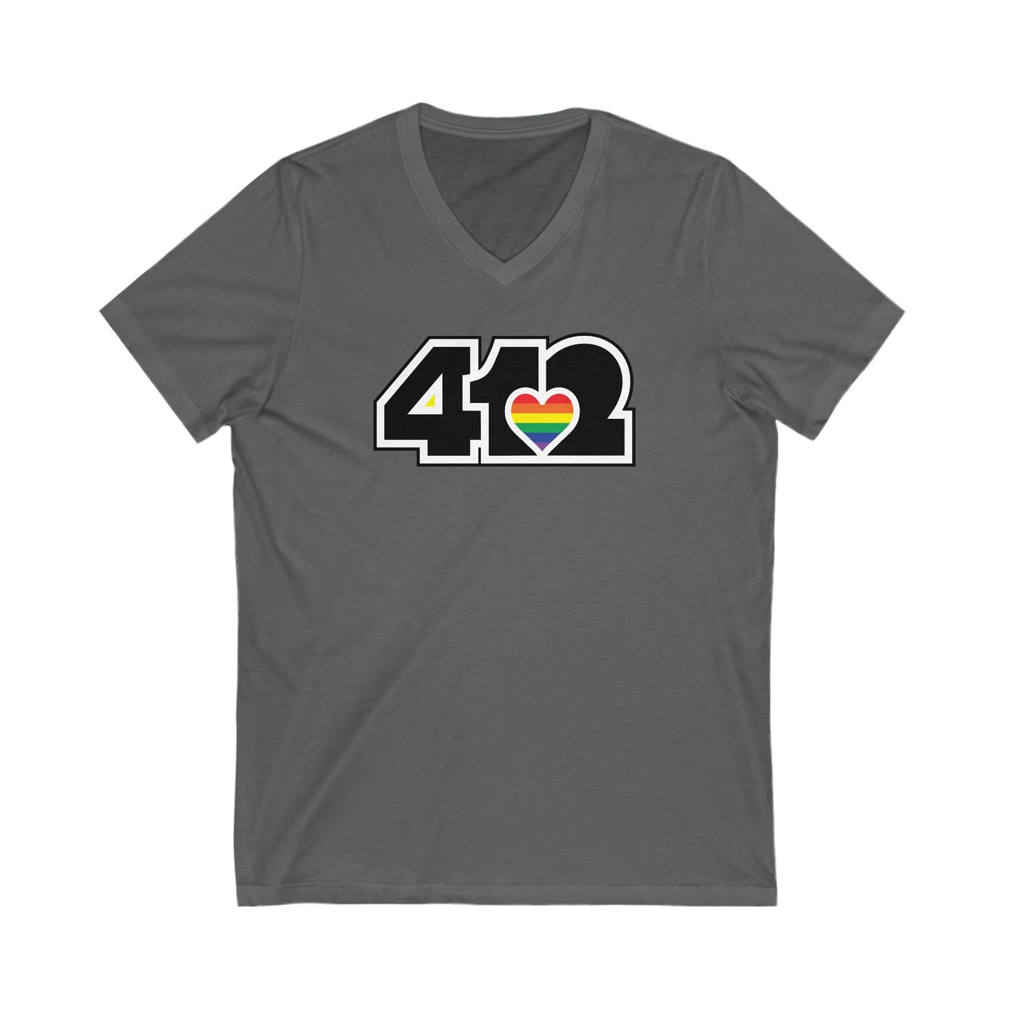 412 Women's V-Neck - Rainbow Heart, Black Logo