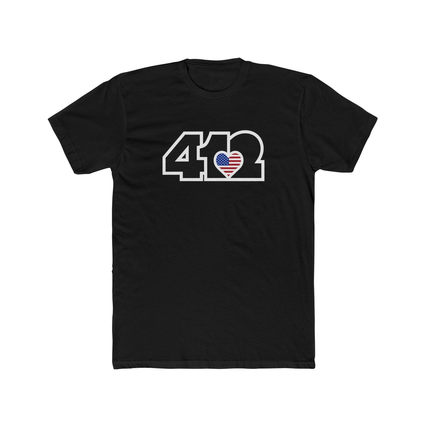 412 Contoured Fit Tee - Stars & Stripes Heart, Black Logo