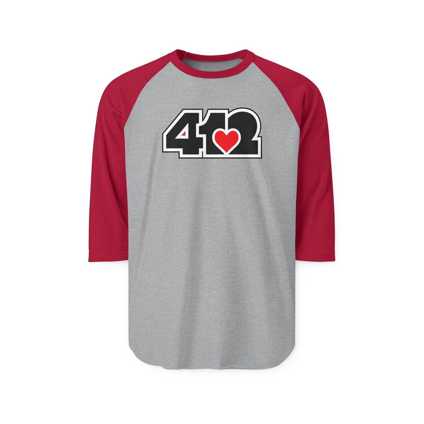 412 Raglan Baseball Tee - Red Heart, Black Logo