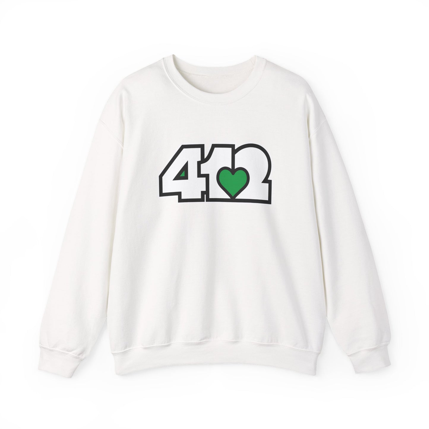 412 Crew Neck Sweatshirt - Green Heart, White Logo