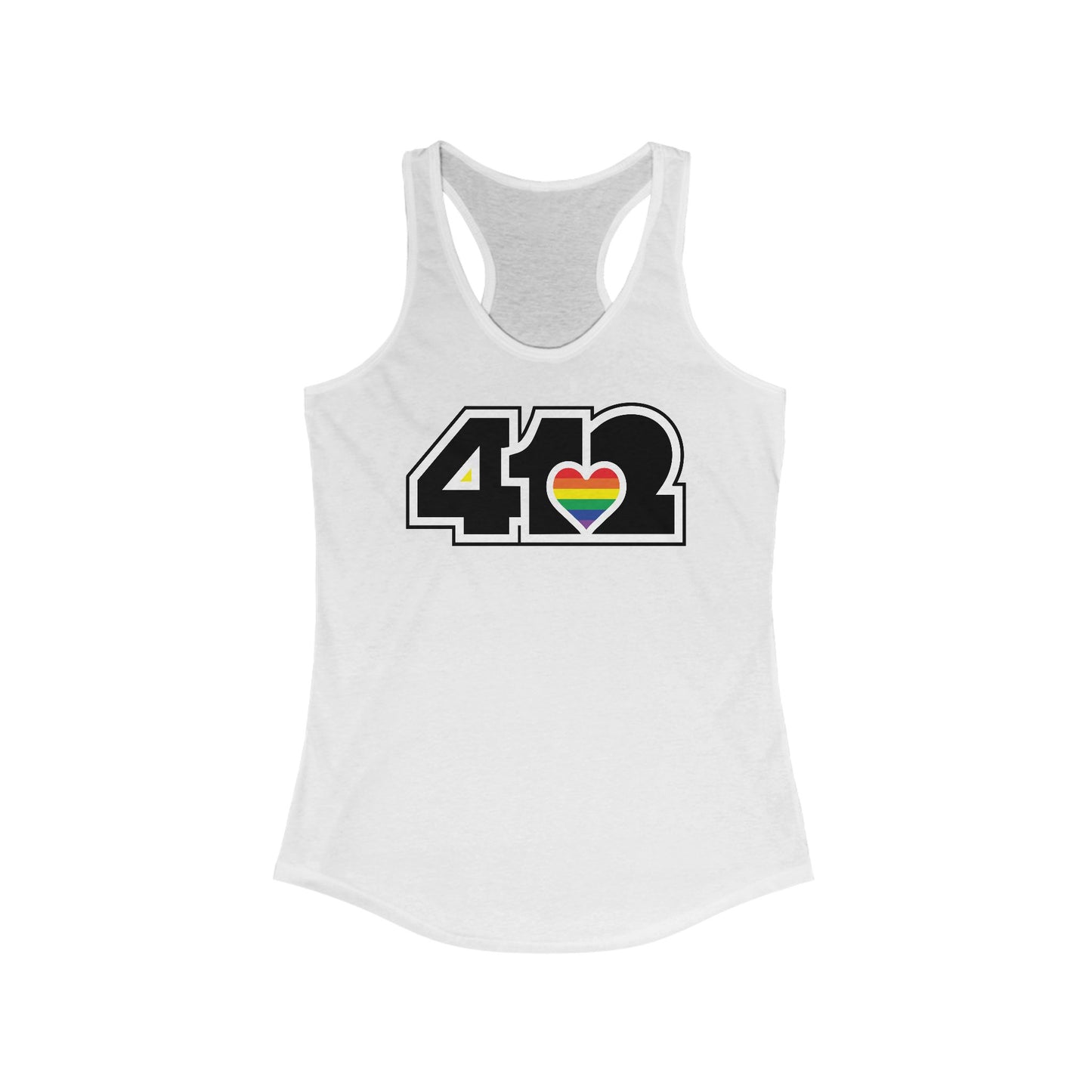 412 Women's Racerback Tank Top - Rainbow Heart, Black Logo