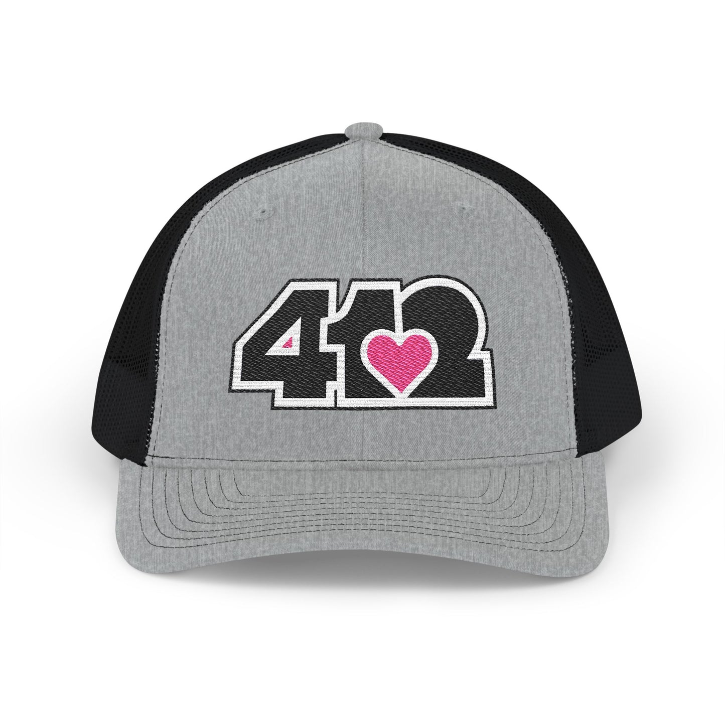 412 Snapback Crown – Embroidered Pink Heart, Black Logo