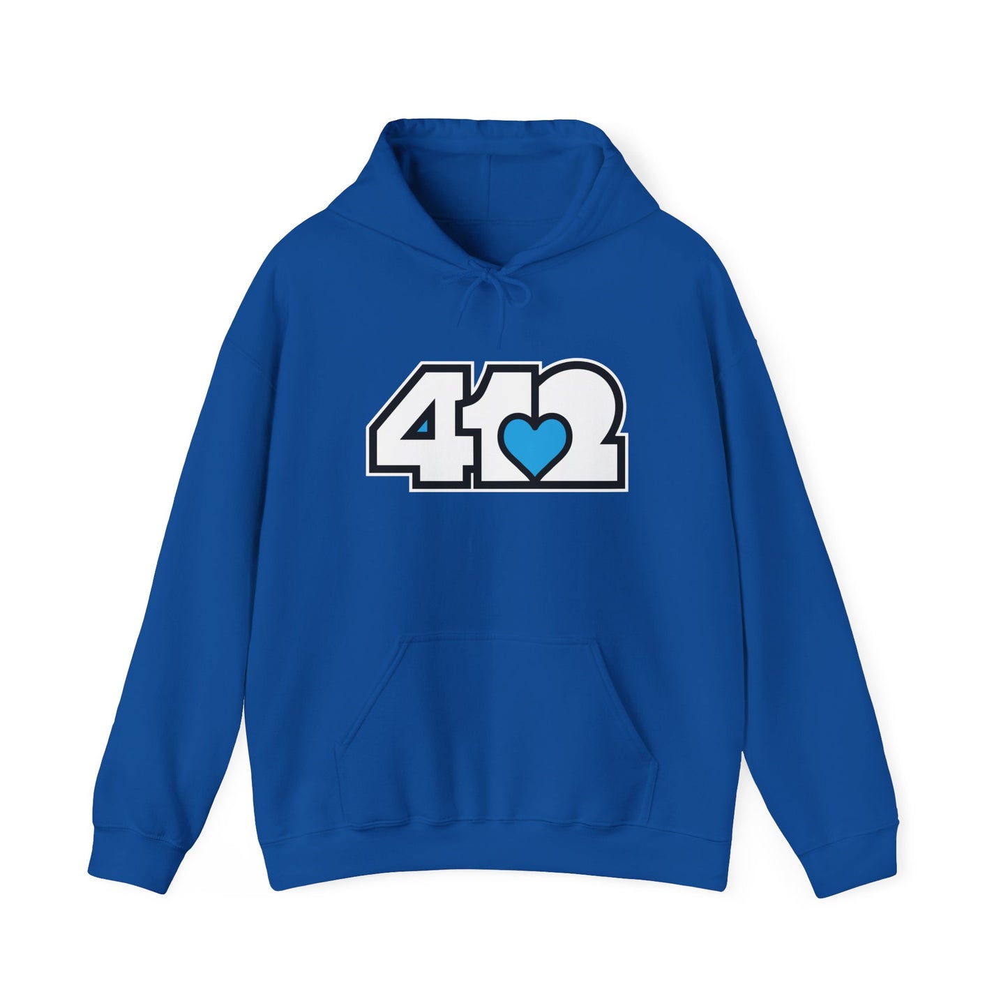 412 Classic Fit Adult Hoodie - Blue Heart, White Logo