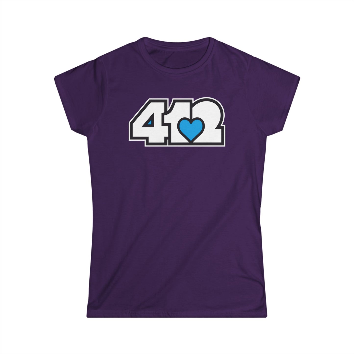 412 Women's Softstyle Tee - Blue Heart, White Logo