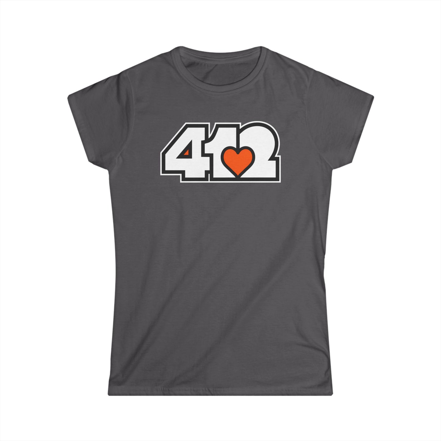 412 Women's Softstyle Tee - Orange Heart, White Logo
