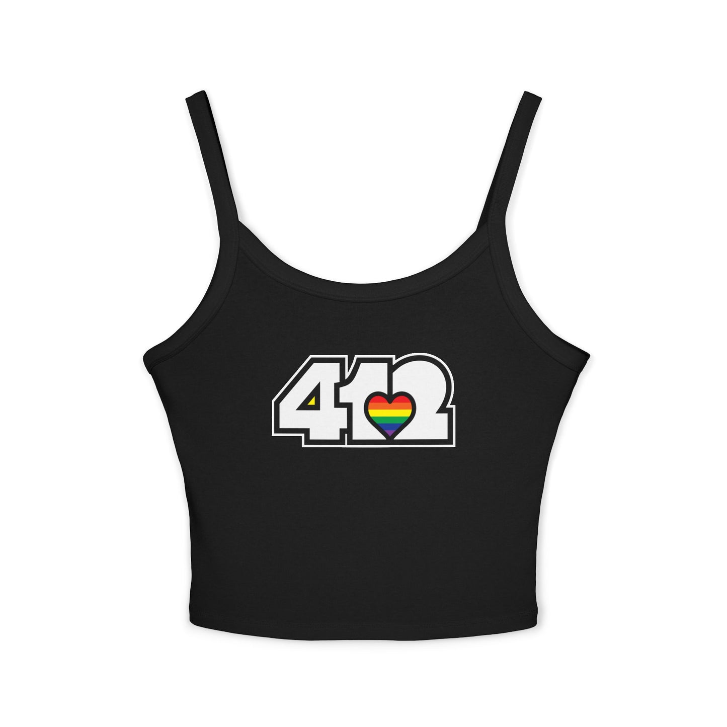 412 Women’s Camisole – Rainbow Heart, White Logo