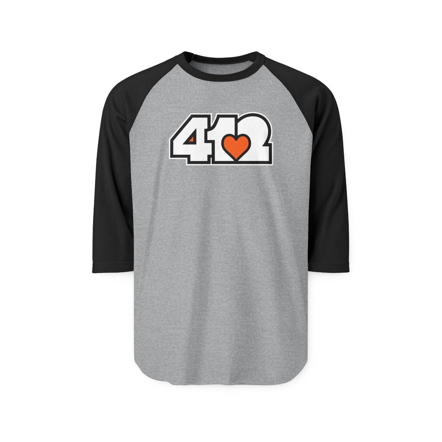 412 Raglan Baseball Tee - Orange Heart, White Logo