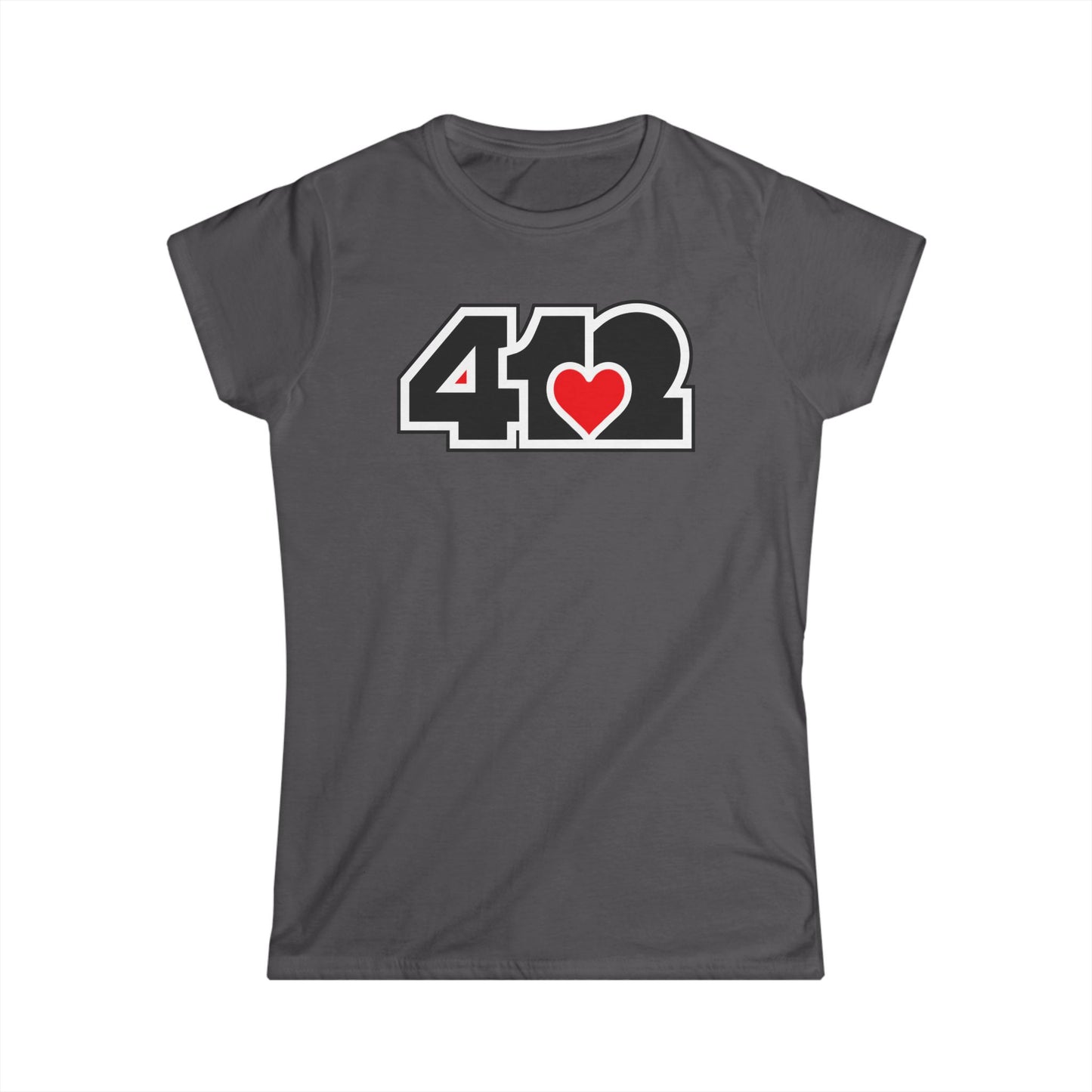 412 Women's Softstyle Tee - Red Heart, Black Logo