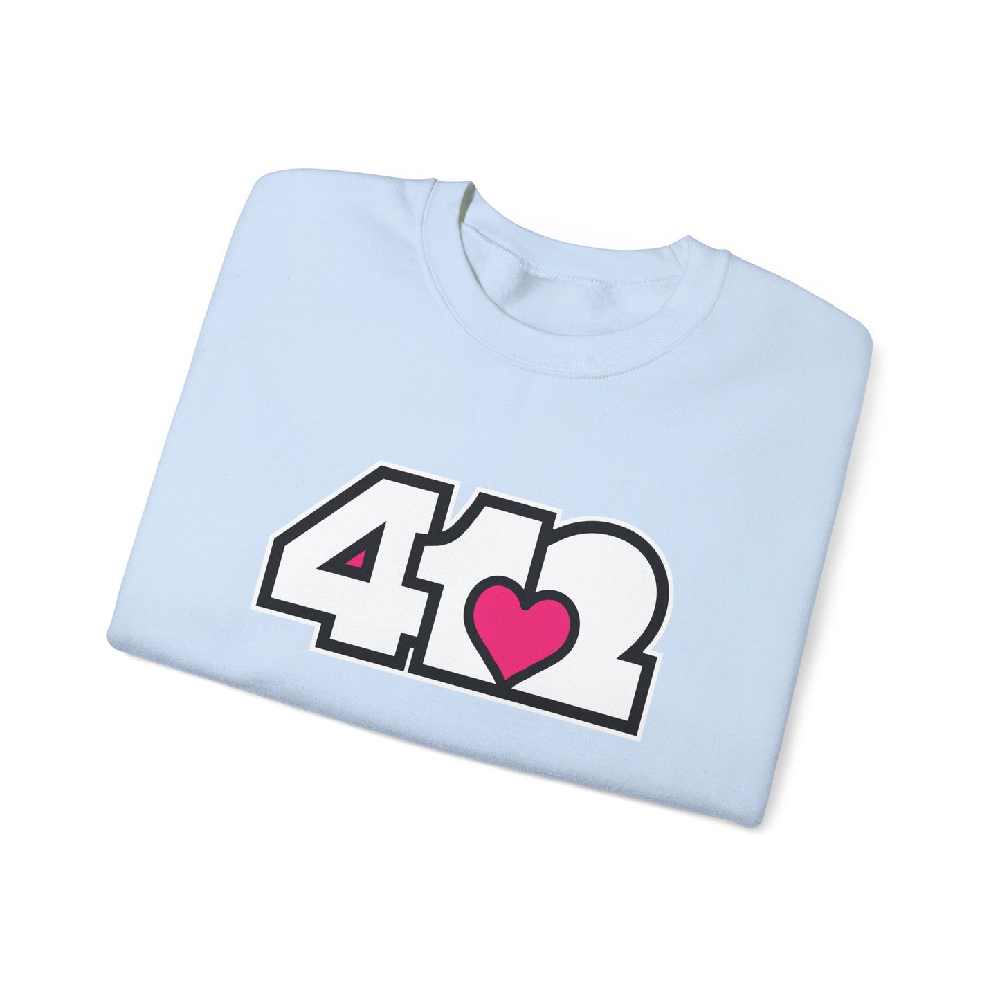 412 Crew Neck Sweatshirt - Pink Heart, White Logo