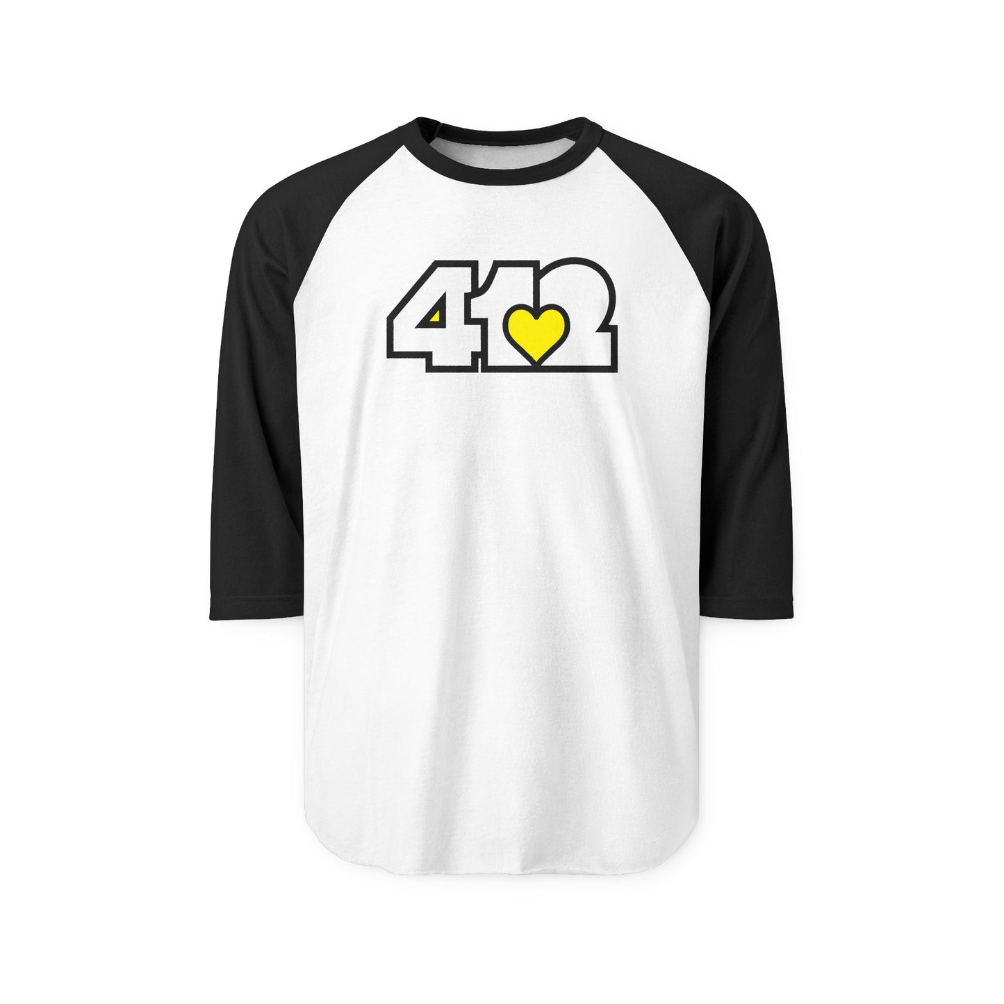 412 Raglan Baseball Tee - Yellow Heart, White Logo