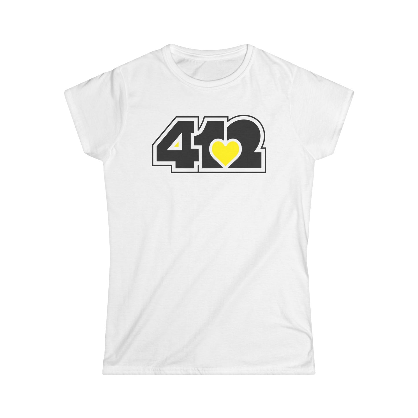 412 Women's Softstyle Tee - Yellow Heart, Black Logo