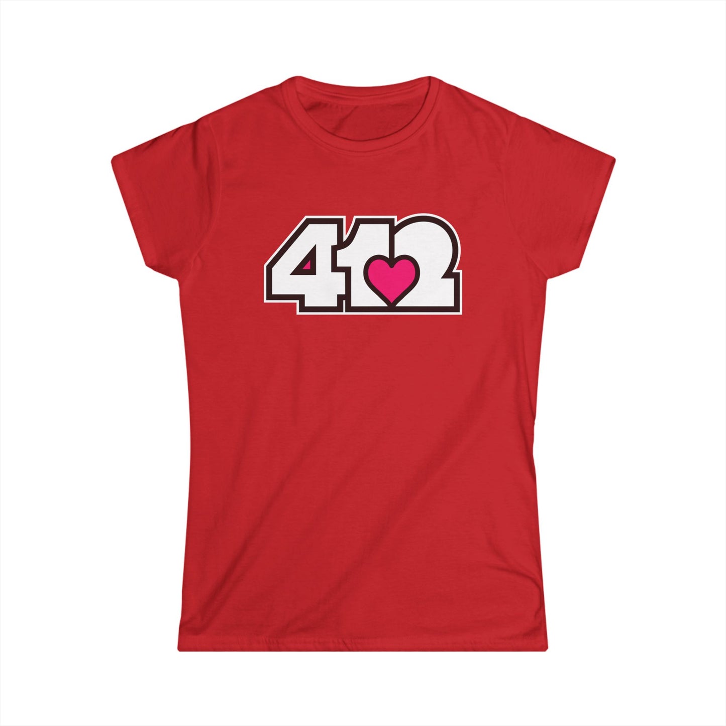 412 Women's Softstyle Tee - Pink Heart, White Logo