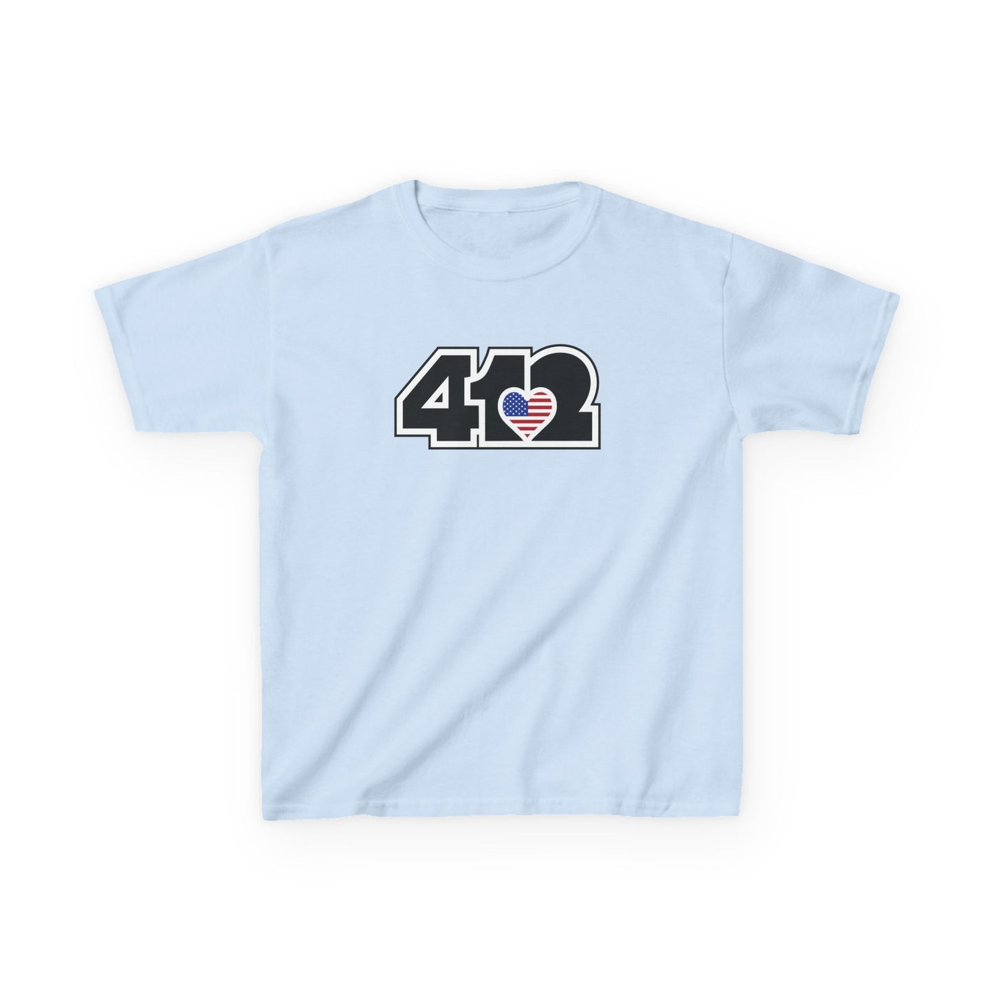 412 Kids Cotton Tee - Stars & Stripes Heart, Black Logo