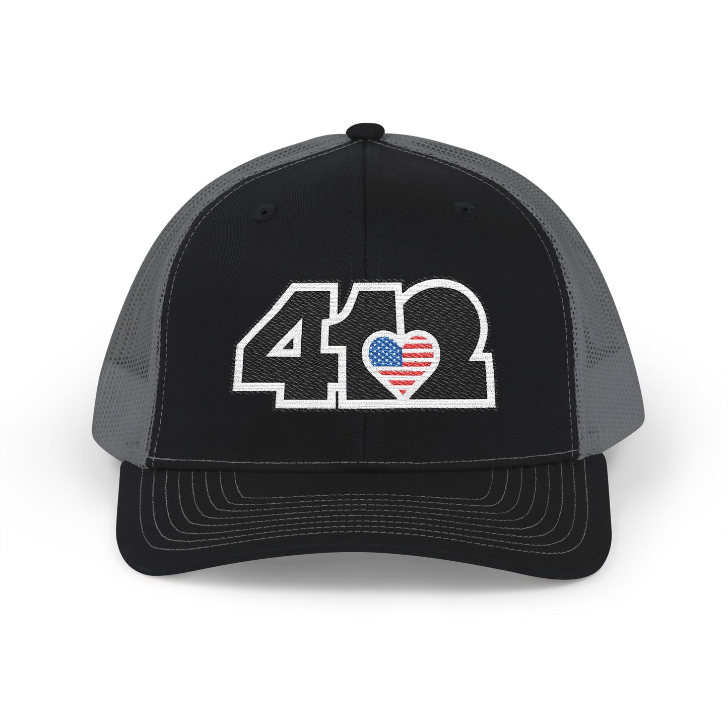 412 Snapback Crown – Embroidered Stars & Stripes Heart, Black Logo